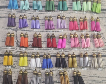 10-100Pcs 39 Colors Tassels,1.5'',Faux Leather tassels,mini tassels, tassels Pendant,tassels for keychains,Suede tassel with Bronze Cap
