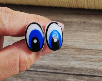 30Pcs(15 Pairs) Cartoon Safety Eyes，Blue Plastic Comic Eyes，Safety Eyes，Printed Eyes， Comic Eyes，20x13mm