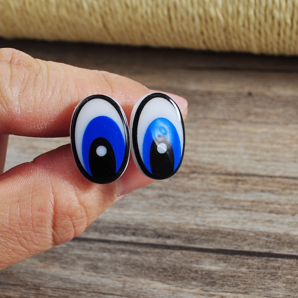 30Pcs (15 paires) Yeux de sécurité de dessins animés, yeux de bande dessinée en plastique bleu, yeux de sécurité, yeux imprimés, yeux de bande dessinée, 20x13mm