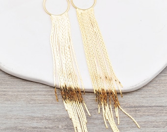 2 stuks - 10 stuks 18 kt echt vergulde kwastjes bedel 12 cm lange messing kwasten ketting kwastjes, kwastje met ronde oorbelhangers