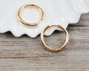 High Quality，4Pcs-50pcs 23mm Large Hoop Earrings,18K Gold Plated Huggie Hoop Earrings,Stainless Steel Hoops,2.5mm thick,Jewelry Making (A63)