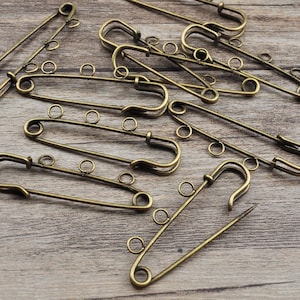 50pcs 50mm Bronze Metal 3 Loop Kilt Pin Safety Pins Brooch Blank Base Brooch Pins For DIY Jewelry Making Accessories Supplies