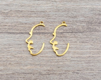 20Pcs Brass Face Charms,Raw Brass Small Face Pendant, Face Shaped,Face Earrings,Face Outline Charms,Brass Findings, Jewelry Supplies 21x11mm