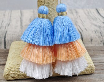3 layered Cotton Tassel，1-100 Ombre Tassel with Gold Loop，Craft Tassel，Three Layered Tassel,Wholesale Tassels,Tiered Tassels,Keyring Tassel