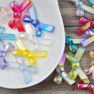 40Pcs Bow Beads,Mixed acrylic Bow Beads,AB Rainbow Translucent Bow Beads, Jewelry Beads,21x34mm