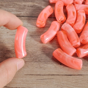 12mm x 35mm Watermelon red Acrylic Tube Beads,12mm Large Marble Acrylic Bamboo Beads, 12mm Curved Tube Beads,Bamboo Bracelet Bangle