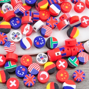 100 Stück gemischte Nationalflaggen-Tonperlen, Länderflaggen-Tonperlen, 9mm runde Tonperlen, Flaggen-Polymer-Ton-Perlen, Spacer Perle (Schmuckperlen)