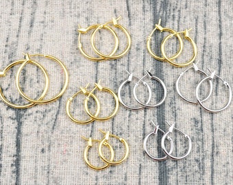 High Quality，Round Hoop Earring 18K Gold Plated, 10Pcs Gold Ear Rings, 14/16/18/20/25mm boho Earrings，Silver Ear Rings，Jewelry Making