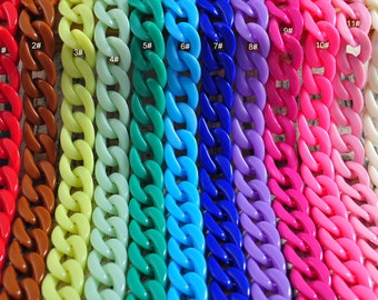 17 Colors,15.7”/19.7”/27.5”/51" Colorful Acrylic Curb Chain Links,Flat Twist Plastic Chain,  Glasses Chain, Sunglass Chain, Open Links Chain