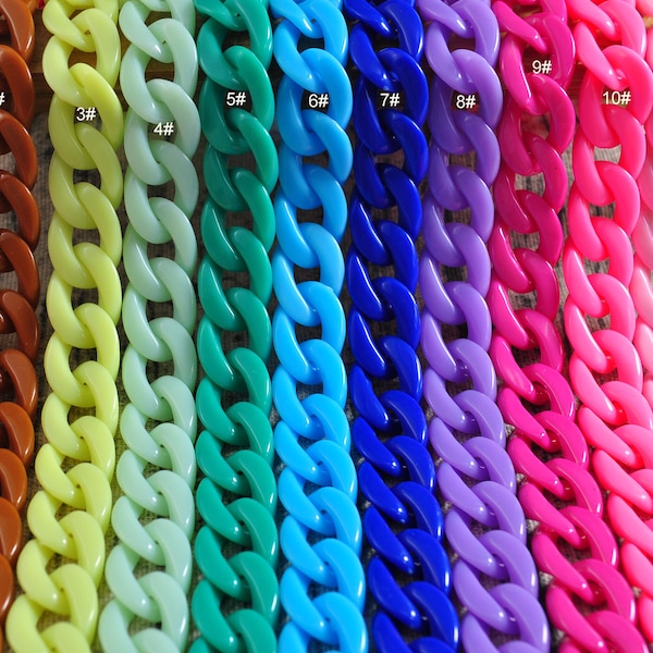 17 Colors,15.7”/19.7”/27.5”/51" Colorful Acrylic Curb Chain Links,Flat Twist Plastic Chain,  Glasses Chain, Sunglass Chain, Open Links Chain