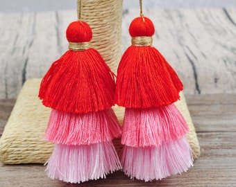 3 layered Cotton Tassel，1-100 Ombre Tassel with Gold Loop，Craft Tassel，Three Layered Tassel,Wholesale Tassels,Tiered Tassels,Keyring Tassel