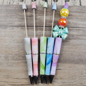 1-10Pcs Marble Beadable Pens,Marble Printed Beadable Pens,DIY Plastic Blank Beadable,Beadable pens for gifts and craft projects,Black Ink