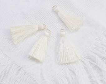 new tassels! 20pcs 4cm Beige silky thread tassels with ring,mini earring tassels,jewellery tassels,handmade,tassels charm for jewelry