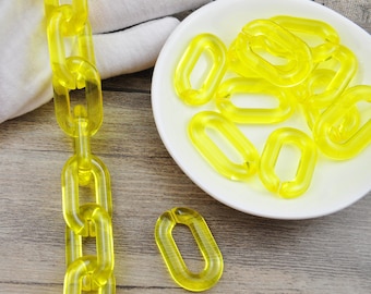 Yellow Large Transparent Acrylic Curb Chain Links,Oval Plastic Chain for Glasses Chain,Sunglass Chain,Bag Chain,Open Links Chain,31x19mm