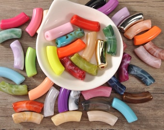 Perles tubulaires colorées en acrylique, Grandes perles marbrées en bambou acryliques de 11 mm, Perles tubes incurvées de 11 mm, Bracelet jonc en bambou, Choisissez la couleur que vous voulez
