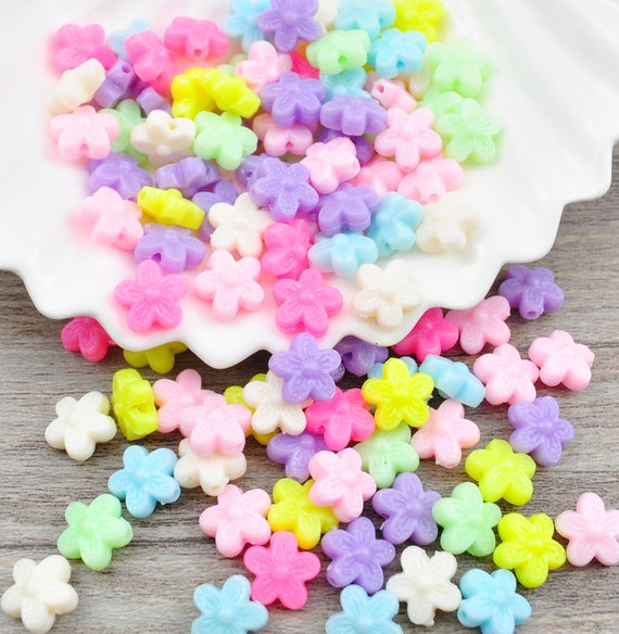 200pcs/ Pack 10mm Flower Beads，small Pastel Acrylic Flower Beads
