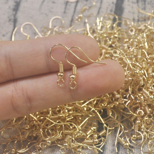 50,100,150,200Pcs KC Gold Earring hooks, Earwires Fish Hook Jewellery Findings--Nickel free, lead free and cadmium free earwire