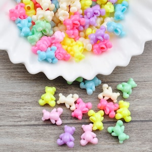 80Pcs/ pack Acrylic Pastel Bear Beads, Colorful Animal Beads, Bear Beads, Bear Charm, for Jewelry Making，13x11mm
