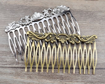 14 tooth Hair Comb,Wholesale Antique/Silver Brass Filigree Iron hair comb Setting,hair accessories, Nickel free lead free
