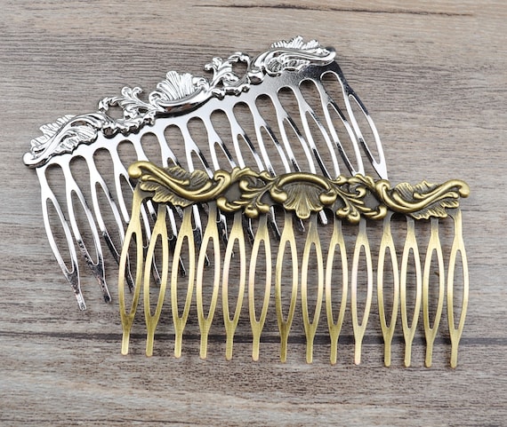 14 tooth Hair Comb,Wholesale Antique/Silver Brass Filigree Iron hair comb Setting,hair accessories, Nickel free lead free