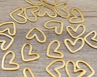 50Pcs Brass Heart Charm,Raw Brass Heart Connector,Brass Connector Pendant,Jewelry Findings,14x11mm
