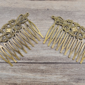 10 tooth Hair Comb,Wholesale Antique Bronze Filigree Iron hair comb Setting,hair accessories, 64x48mm