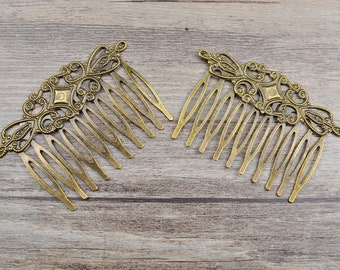 10 tooth Hair Comb,Wholesale Antique Bronze Filigree Iron hair comb Setting,hair accessories, 64x48mm