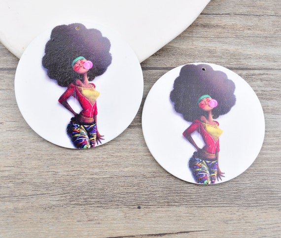 Wholesale 10Pcs My African Wooden Earrings African Queen Wood earrings 60mm Round Printed Wood Earrings African Jewelry YY 98