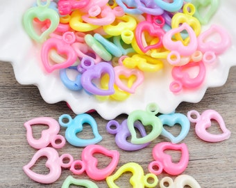 100Pcs/ pack Plastic Heart Charms，20mm Pastel Heart Outline Charms，Acrylic Heart Pendants,Heart Beads,Heart Shaped Supply