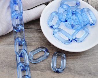 Transparent Blue Large Acrylic Curb Chain Links,Oval Plastic Chain for Glasses Chain,Sunglass Chain,Bag Chain,Open Links Chain，31x19mm