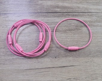15pcs Pink Coated Stainless Steel Rope Wire Holder, Wire Keychain,Key Chain Cable Ring, Tag Holder, Camping Gear, Screw Locking