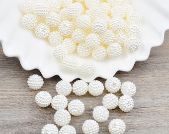 100Pcs 10mm Perles rondes en plastique acrylique, perles de boule de perles nacrées blanches, perles de baies, grosses perles de bubblegum, perles de gumball, bricolage, artisanat de perles