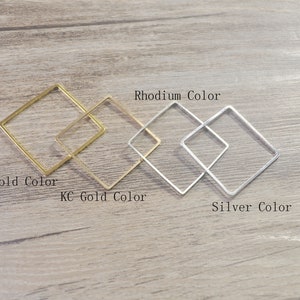 1 inch Square Geometric Pendant, 15Pcs/100 Pcs Gold/KC Gold/Rhodium/Silver Brass Square Connectors 25mm,Square Link Charms