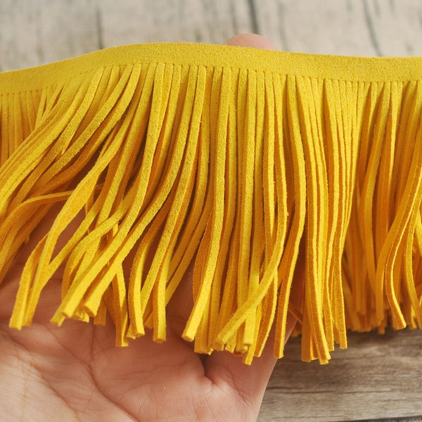 78mm Leather Tassel Fringes,Fringe Trim Faux Suede Yellow Suede,for costume,bags,purses,key chains,shoes,accessories,Indian fringes