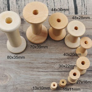 Wood Spool,Unfinished wooden bobbins,Wood Bobbin Spools,Natural Color,9 Size