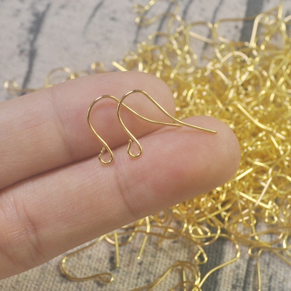 50,100,150,200 pieces Gold Plated Ear Wires,Drop Earring Wire, hook earring with loop, Gold metal earwires,Wholesale