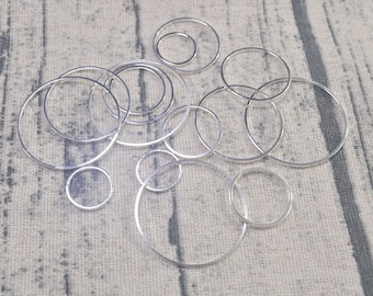 40Pcs Silver plated brass round connector rings 15mm/20mm/25mm/30mm/35mm/40mm，Silver Circle Links,bulk Silver rings