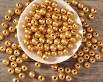 10 mm Goldperlen, Holzperle, 100 Goldrunde Holzperlen, Spacer Bead, runde Kugel Naturholzperlen für Armband Perlen DIY Schmuckzubehör