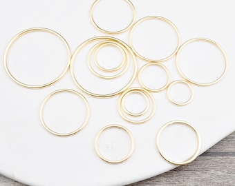 10-100Pcs Real Gold Plated Circle Links, 10/12/14/16/18/20/25mm 18K Gold Brass Ring Circle Connectors,Geometric Hoop Circle Pendants