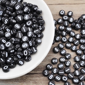 Conjunto de 300 peças, contas de números pretos e brancos, contas de números redondos de acrílico de 7 mm, contas de números mistos para colar, pulseira, joias faça você mesmo