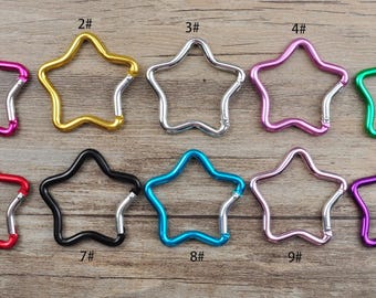 2/10/20/30/50/100Pcs Mixed Color Star Clips Clasp，10 Colors Star Shape key ring,Aluminum Spring Hook Keyring，Bag Key Ring Hook Findings-49mm