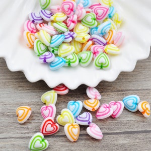 200 stks/pak acryl hartkralen (11 mm pastel hart (hartvorm) kunststof afstandkralen, ketting/armbandkralen