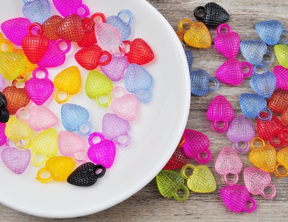 100 Pcs Mix Neon Colors Pvc Plastic Heart Charm Chain Link Size 15...