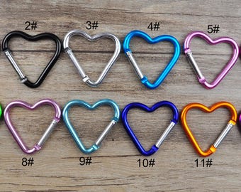 2/10/20/30/50/100 pezzi di fermagli a forma di cuore con colori misti, portachiavi a forma di cuore in 10 colori, portachiavi con gancio a molla in alluminio, accessori per ganci portachiavi per borse