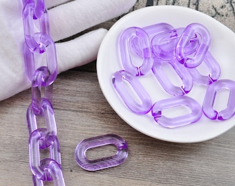 Purple Large Transparent Acrylic Curb Chain Links,Oval Plastic Chain for Glasses Chain,Sunglass Chain,Bag Chain,Open Links Chain,31x19mm