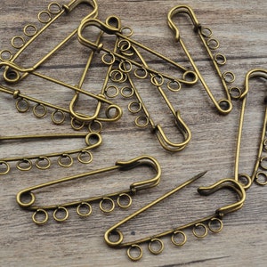 50pcs 50mm Bronze Metal 5 Loop Kilt Pin Safety Pins Brooch Blank Base Brooch Pins For DIY Jewelry Making Accessories Supplies