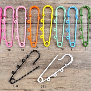 10pcs 60mm Colorful 3 Loop Kilt Pin Safety Pins Brooch Blank Base Brooch Pins For DIY Jewelry Making Accessories Supplies