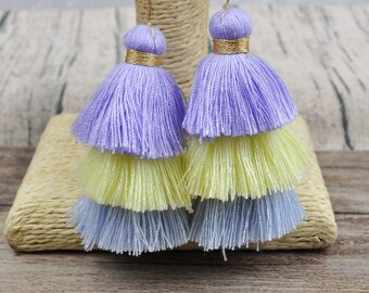 Borla de algodão de 3 camadas, borla degradê de 1 a 100 com laço dourado, borla artesanal, borla de três camadas, borlas no atacado, borlas em camadas, borlas coloridas