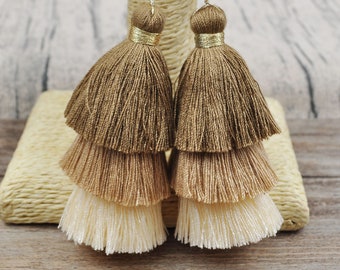 3 layered Cotton Tassel，1-100 Ombre Tassel with Gold Loop，Craft Tassel，Three Layered Tassel,Wholesale Tassels,Tiered Tassels,Keyring Tassel