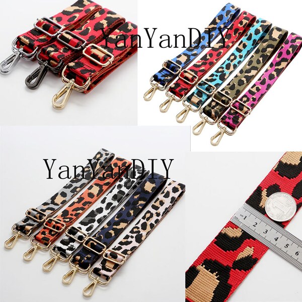 10 Colors,55" Adjustable Bag Strap,1.5" Width Leopard Print Crossbody Strap,Handbag Strap,Gold/gunmetal/silver Swivel Clasp Bag Strap